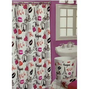 Soho Living Paris Kiss Eiffel Tower French‎ Shower Curtain Parisian 72" x 72"